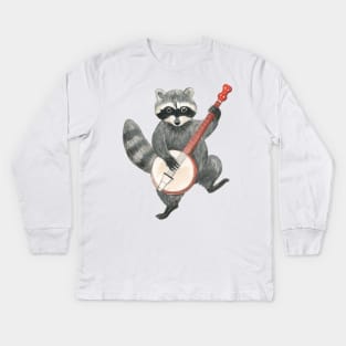 Banjo playing raccoon Kids Long Sleeve T-Shirt